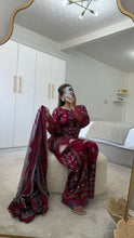 Load image into Gallery viewer, Maria B inspired embroidered lawn suit maroon floral with chiffon duppata