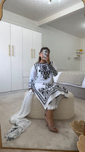 Load image into Gallery viewer, Maria B inspired embroidered lawn suit white on black with chiffon duppata