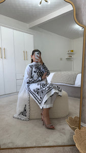 Maria B inspired embroidered lawn suit white on black with chiffon duppata