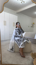 Load image into Gallery viewer, Maria B inspired embroidered lawn suit white on black with chiffon duppata