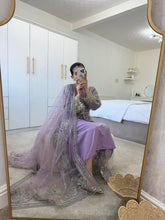 Load image into Gallery viewer, Lilac dream - embellished cotton net shirt with inner and trouser and embellished duppata.