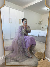 Load image into Gallery viewer, Lilac dream - embellished cotton net shirt with inner and trouser and embellished duppata.