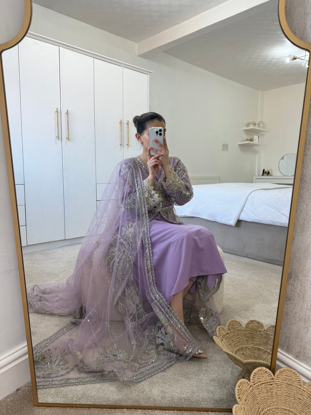 Lilac dream - embellished cotton net shirt with inner and trouser and embellished duppata.