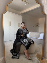 Load image into Gallery viewer, Maria B inspired embroidered lawn suit white on black with chiffon duppata