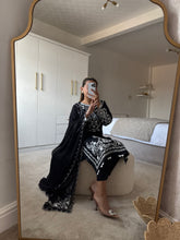 Load image into Gallery viewer, Maria B inspired embroidered lawn suit white on black with chiffon duppata