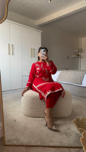 Load image into Gallery viewer, Red embroidered 2 piece coord with shirt and trouser.