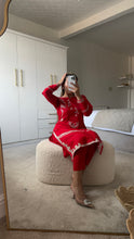 Load image into Gallery viewer, Red embroidered 2 piece coord with shirt and trouser.