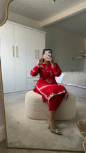 Load image into Gallery viewer, Red embroidered 2 piece coord with shirt and trouser.