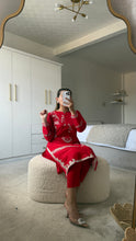 Load image into Gallery viewer, Red embroidered 2 piece coord with shirt and trouser.