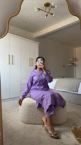 Lilac chikankari 2 piece coord with shirt and trouser.