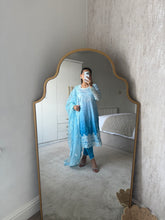 Load image into Gallery viewer, Maria B inspired embroidered lawn suit blue sea with organza duppata