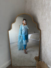Load image into Gallery viewer, Maria B inspired embroidered lawn suit blue sea with organza duppata