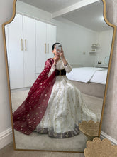 Load image into Gallery viewer, White princess - chiffon embroidered frock with velvet attached koti and chiffon duppata and trouser