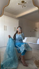 Load image into Gallery viewer, Maria B inspired embroidered lawn suit blue sea with organza duppata