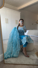Load image into Gallery viewer, Maria B inspired embroidered lawn suit blue sea with organza duppata