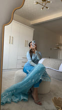 Load image into Gallery viewer, Maria B inspired embroidered lawn suit blue sea with organza duppata