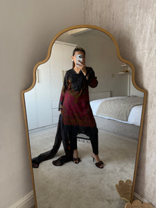 Maria B inspired embroidered lawn suit black paisley with chiffon duppata