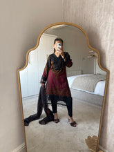 Load image into Gallery viewer, Maria B inspired embroidered lawn suit black paisley with chiffon duppata