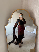 Load image into Gallery viewer, Maria B inspired embroidered lawn suit black paisley with chiffon duppata