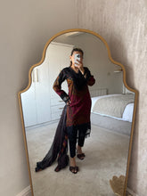 Load image into Gallery viewer, Maria B inspired embroidered lawn suit black paisley with chiffon duppata