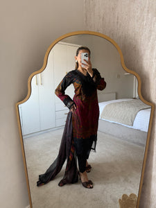 Maria B inspired embroidered lawn suit black paisley with chiffon duppata