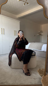 Maria B inspired embroidered lawn suit black paisley with chiffon duppata