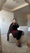 Load image into Gallery viewer, Maria B inspired embroidered lawn suit black paisley with chiffon duppata