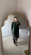 Load image into Gallery viewer, Green embroidered 2 piece coord with shirt and trouser.