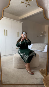 Green embroidered 2 piece coord with shirt and trouser.