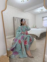 Load image into Gallery viewer, Maria B inspired - Sky blue khaddar suit with khaddar trouser and shawl- Immediate Dispatch