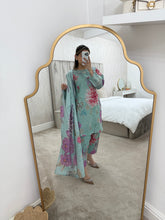 Load image into Gallery viewer, Maria B inspired - Sky blue khaddar suit with khaddar trouser and shawl- Immediate Dispatch