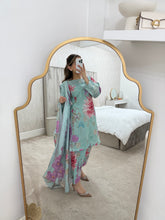 Load image into Gallery viewer, Maria B inspired - Sky blue khaddar suit with khaddar trouser and shawl- Immediate Dispatch