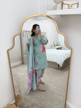 Load image into Gallery viewer, Maria B inspired - Sky blue khaddar suit with khaddar trouser and shawl- Immediate Dispatch