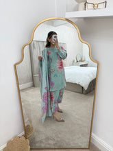 Load image into Gallery viewer, Maria B inspired - Sky blue khaddar suit with khaddar trouser and shawl- Immediate Dispatch