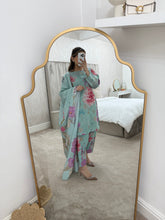 Load image into Gallery viewer, Maria B inspired - Sky blue khaddar suit with khaddar trouser and shawl- Immediate Dispatch