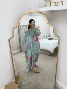 Maria B inspired - Sky blue khaddar suit with khaddar trouser and shawl- Immediate Dispatch