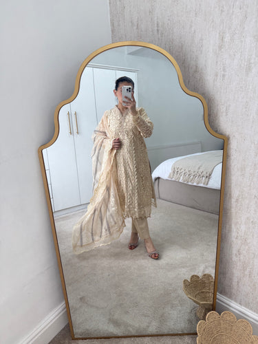 Maria b inspired cutwork embroidered suit with organza duppata and trouser