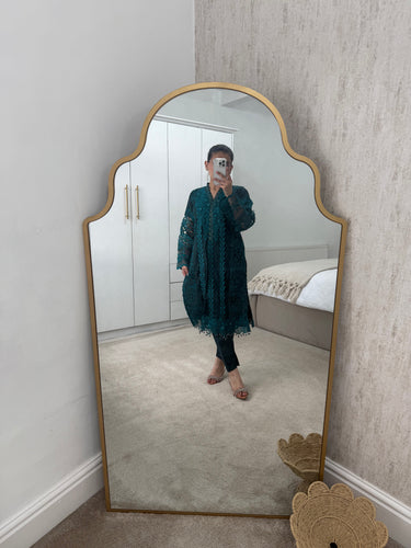 Maria b inspired green cutwork embroidered suit with organza duppata and trouser