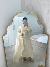 Load image into Gallery viewer, Qalamkar inspired khadi net suit with embroidered khadi net duppata and lawn embroidered trouser