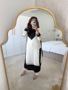 Chiffon black and white sequin 3 piece suit with chiffon duppata