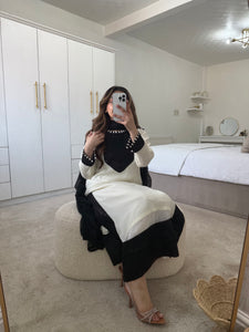 Chiffon black and white sequin 3 piece suit with chiffon duppata