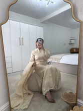Load image into Gallery viewer, Qalamkar inspired khadi net suit with embroidered khadi net duppata and lawn embroidered trouser