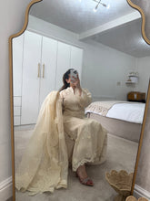 Load image into Gallery viewer, Qalamkar inspired khadi net suit with embroidered khadi net duppata and lawn embroidered trouser