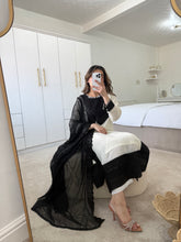 Load image into Gallery viewer, Chiffon black and white sequin 3 piece suit with chiffon duppata