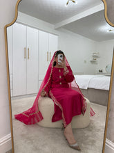 Load image into Gallery viewer, Fuschia pink Mirror work shirt with organza duppata and trouser