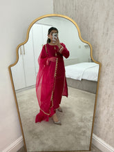 Load image into Gallery viewer, Fuschia pink Mirror work shirt with organza duppata and trouser