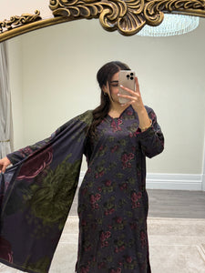 Winter printed lilen suits with lace details and cheddar duppata. Shirt with trouser and duppata winter prints Asian casual suit (immediate dispatch)