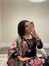Load image into Gallery viewer, Winter printed lilen suits with lace details and cheddar duppata. Shirt with trouser and duppata winter prints Asian casual suit (immediate dispatch)