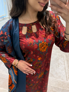 Winter printed lilen suits with lace details and cheddar duppata. Shirt with trouser and duppata winter prints Asian casual suit (immediate dispatch)