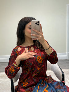 Winter printed lilen suits with lace details and cheddar duppata. Shirt with trouser and duppata winter prints Asian casual suit (immediate dispatch)